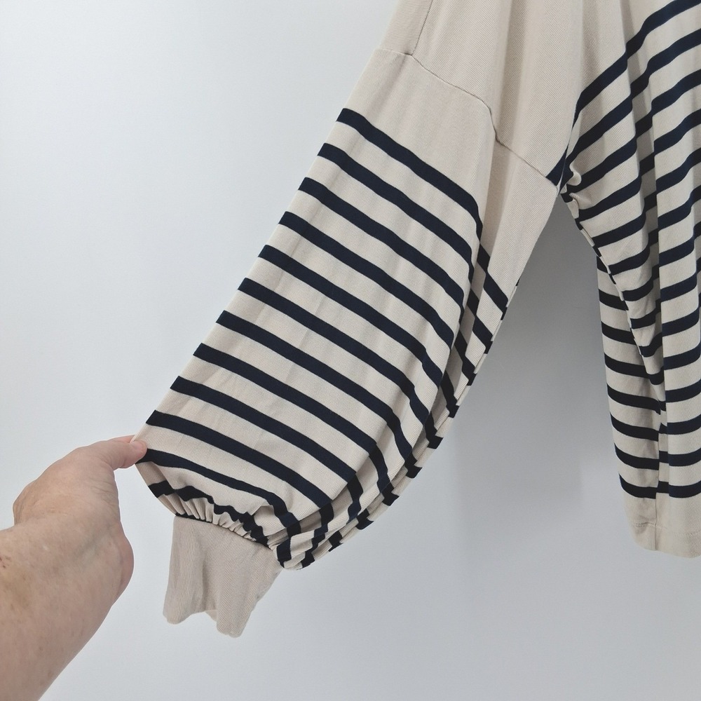 Cabi Cream Navy Striped Dolman Sleeve Top Large Coastal Nautical Balloon‎ Sleeve - Picture 4 of 10